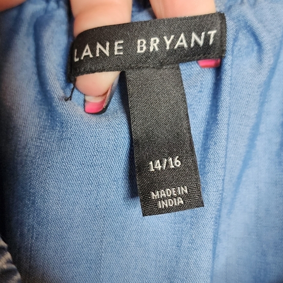 Lane Bryant On/Off Shoulder Blue Chambray Belted Dress Side Pockets Sz 14/16 1X - Picture 3 of 14